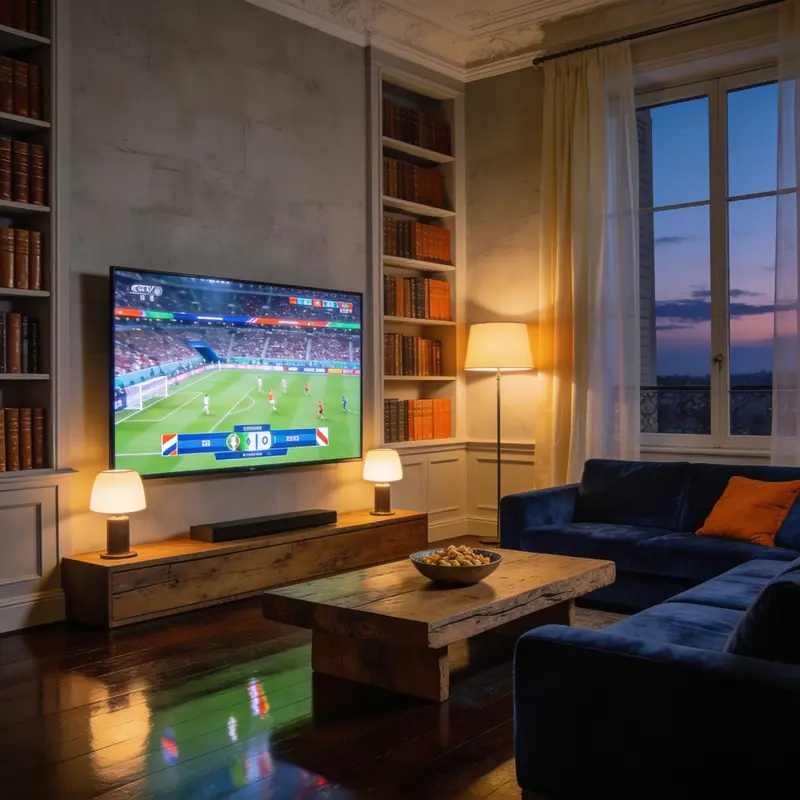 Match de football en direct sur écran large en qualité 4K